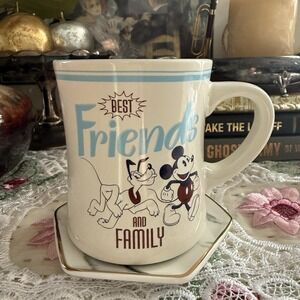 Disney Best Friends And Family Pluto and Mickey Coffee Tea Mug‎ Cup Blue White